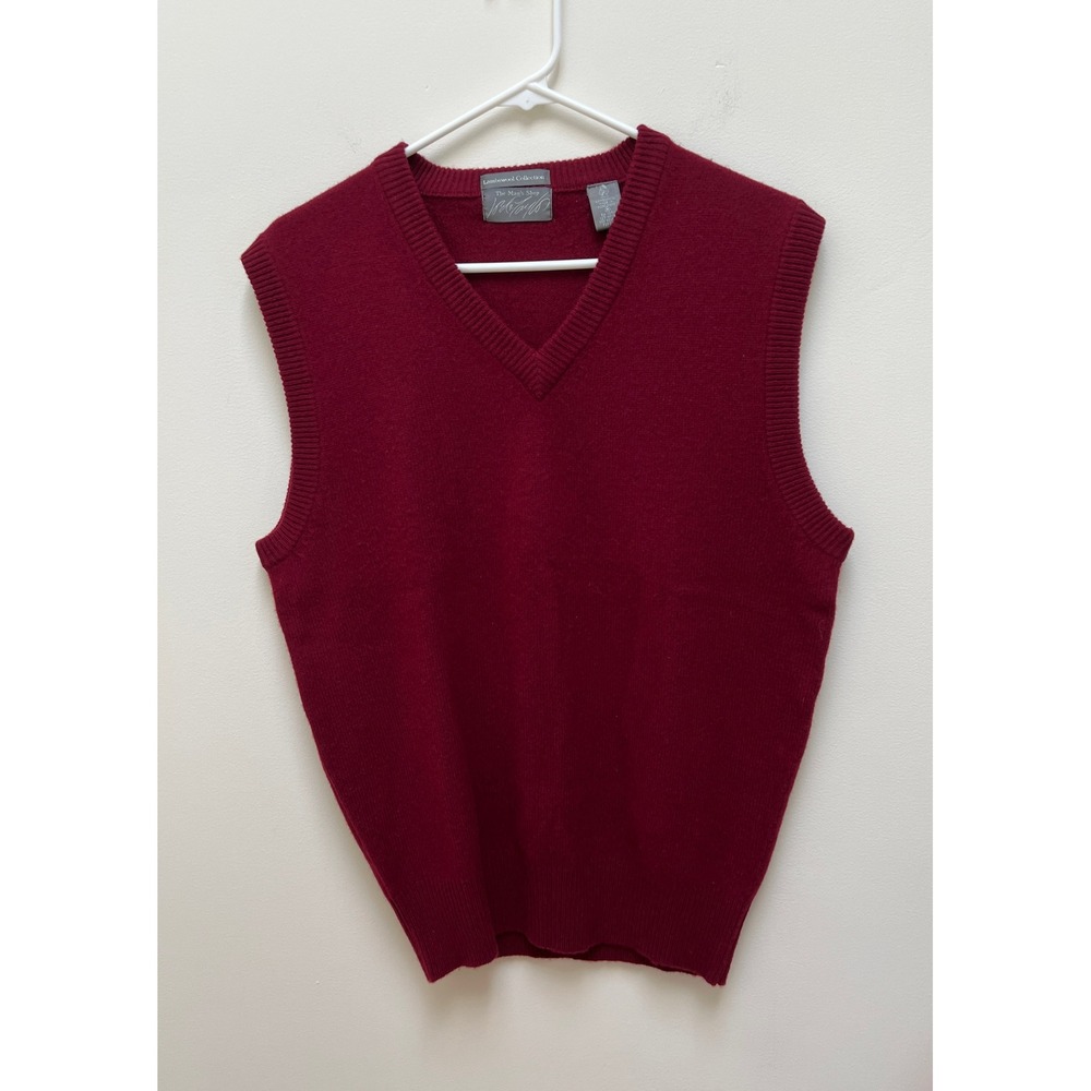 Lord & Taylor Sweater Vest Mens M Burgundy Lambswool Collection V-Neck Solid Red